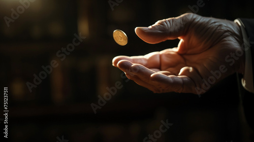 person's hand tossing a coin  photo