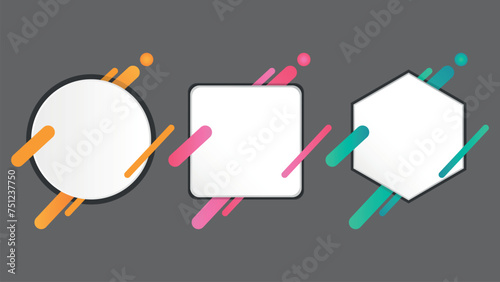 Content placeholder web ui graphics elements circle, square and hexagon geometric shapes with colorful lines blue, orange and magenta abstract design pattern cards