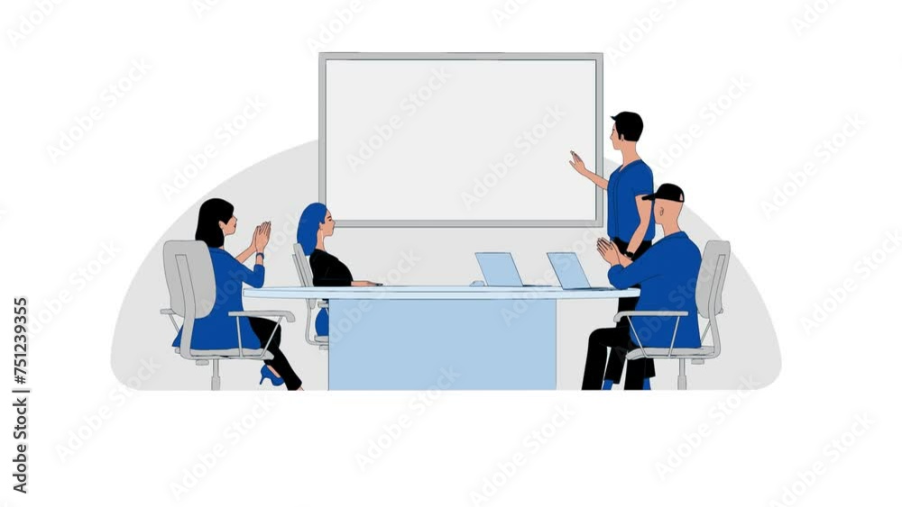 Employee presents the business plan on the screen Employee presents the business plan on the screen