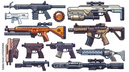 various weapons guns pistols and rifles isolated 