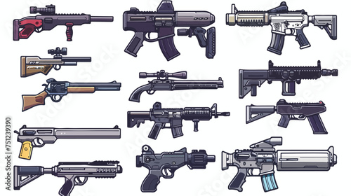 various weapons guns pistols and rifles isolated 