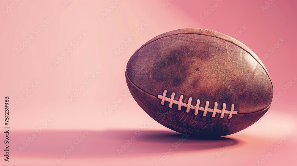 old leather football sits against a pink backdrop old leather football sits against a pink backdrop