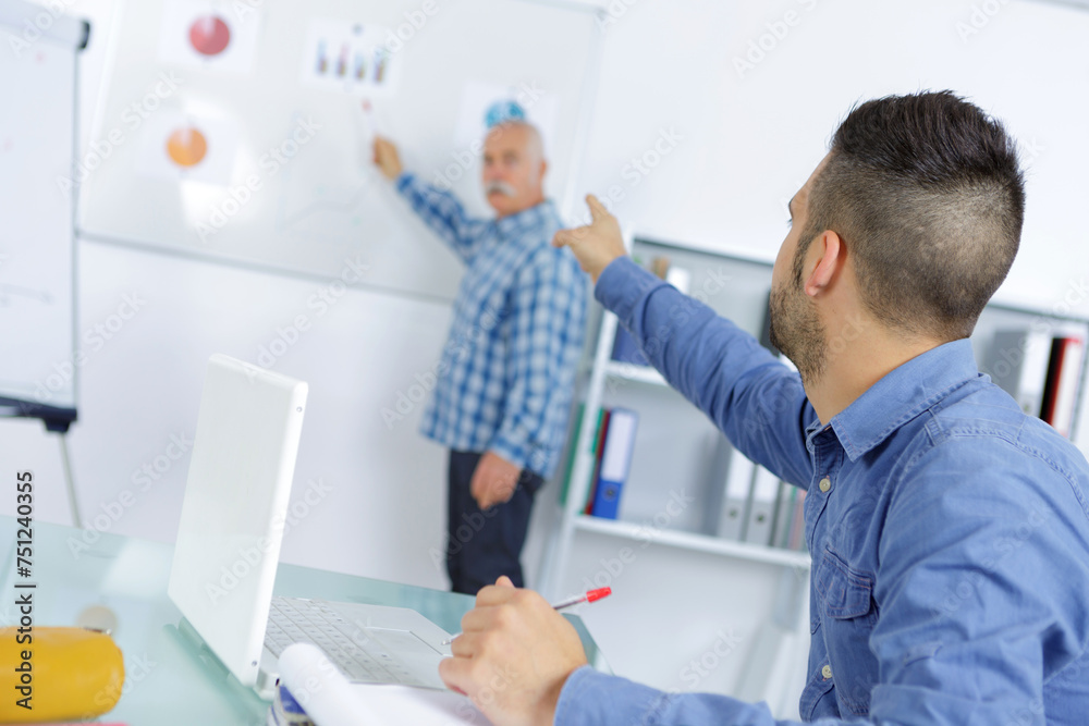 Obraz premium teacher and student pointing to a board