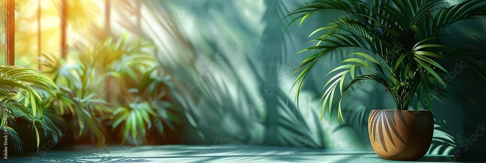 Palm Leaf On Green Surface Shadow, HD, Background Wallpaper, Desktop Wallpaper