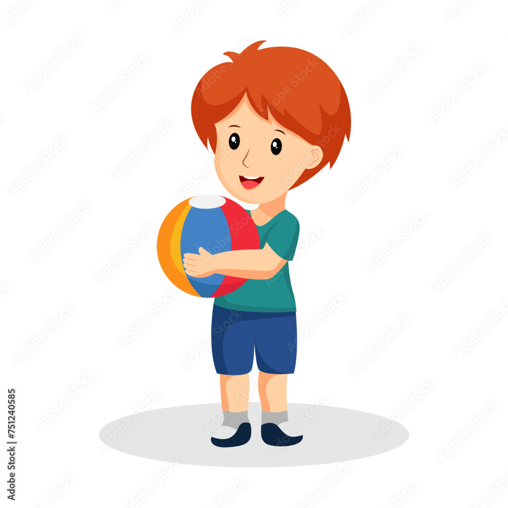 Little Boy Carrying A Ball Character Design Illustration