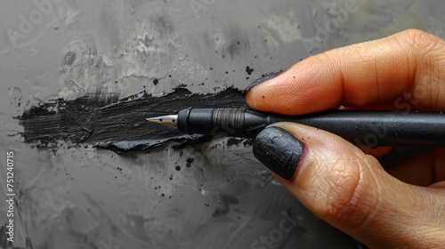 You can write right here. A female hand is ready to draw with a black pen.