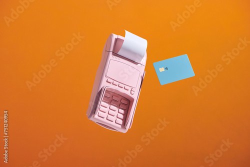 Contactless payment via credit card isometric concept.