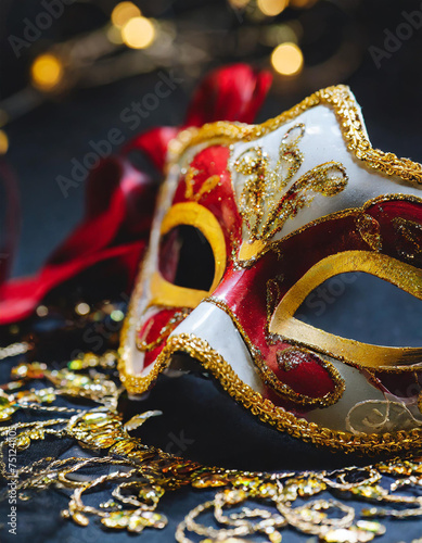 White Venetian carnival mask, masquerade, party outfit, festive costume, Mardi Gras celebration © happyjack29