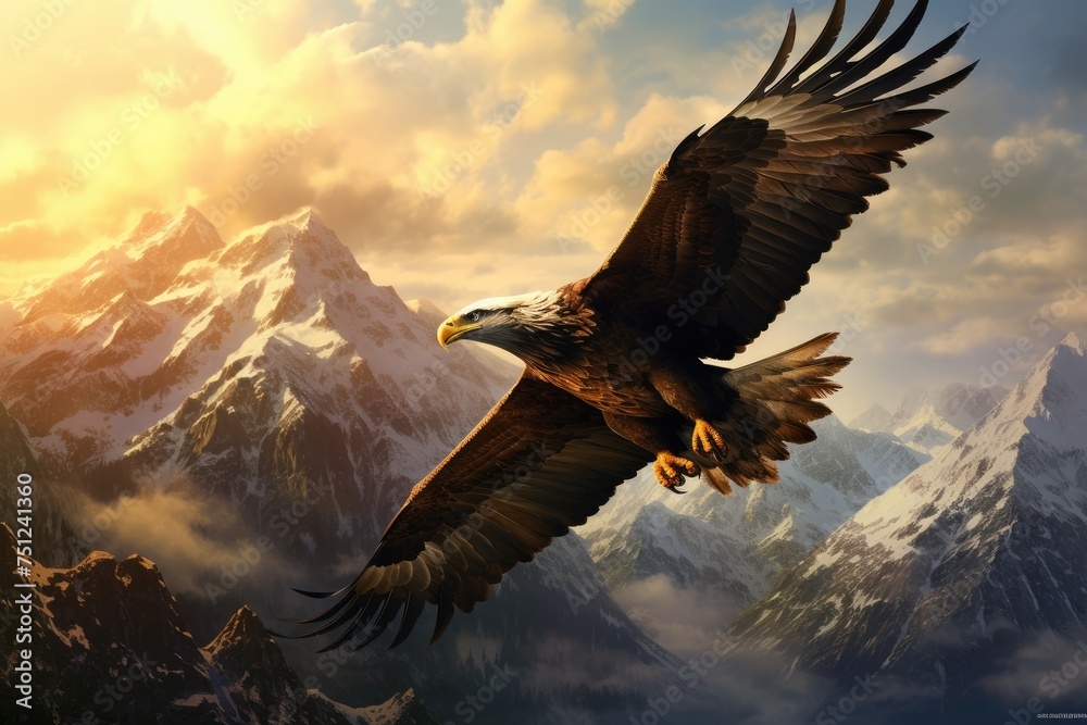 An eagle soaring high above a mountain range. eagle flies at high altitude in the mountains fantastic, Ai generated An eagle soaring high above a mountain range. eagle flies at high altitude in the mountains fantastic, Ai generated