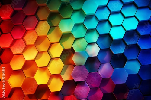 Hexagon Honeycomb Structure Overlaid With Vibrant Colors  Forming a Lively and Energetic Geometric Background  Generative AI