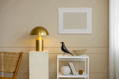 Frame with a blanck space against a fashionable room photo