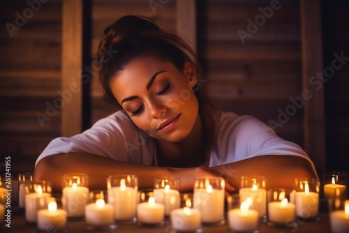 Young woman relaxing at a wellness and spa retreat. Relaxing body and mind for mental health and no stress.