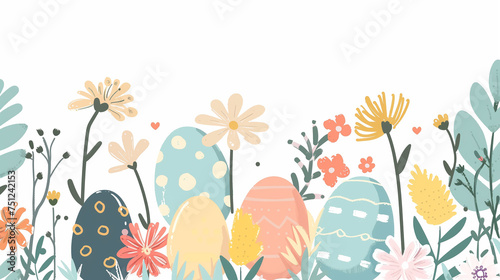 Springtime Easter eggs and floral border illustration © Patrik