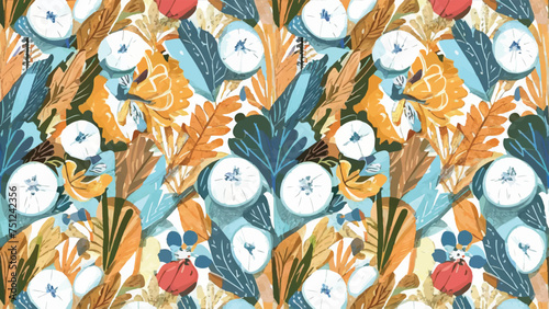 Flat Design Flowers Pattern Background: A Floral Delight for Your Visuals! photo