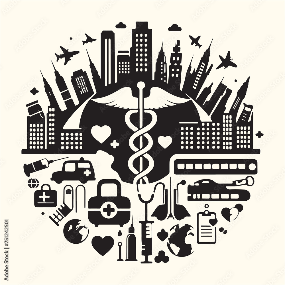 Obraz premium World Health Day Silhouette Vector Illustration