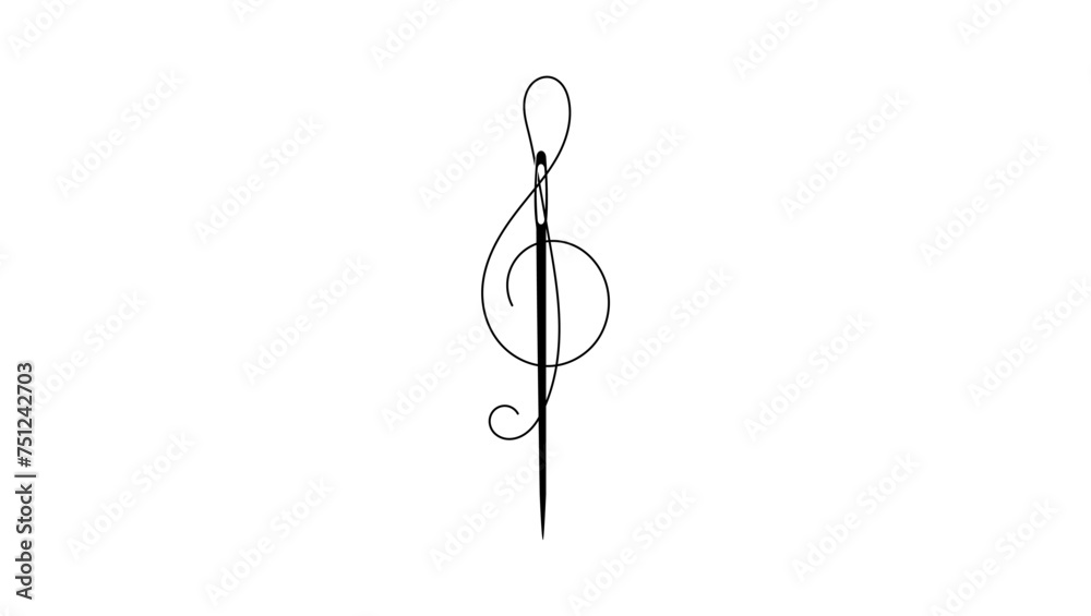 G key made from needle and thread, black isolated silhouette G key made from needle and thread, black isolated silhouette