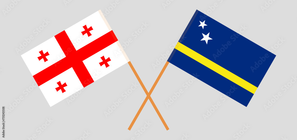 Crossed flags of Georgia and Country of Curacao. Official colors. Correct proportion