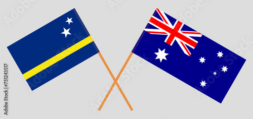 Crossed flags of Country of Curacao and Australia. Official colors. Correct proportion