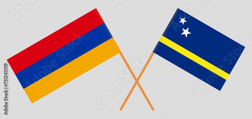 Crossed flags of Armenia and Country of Curacao. Official colors. Correct proportion