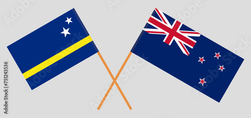 Crossed flags of Country of Curacao and New Zealand. Official colors. Correct proportion