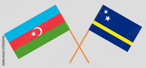 Crossed flags of Azerbaijan and Country of Curacao. Official colors. Correct proportion