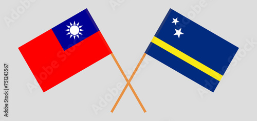 Crossed flags of Taiwan and Country of Curacao. Official colors. Correct proportion