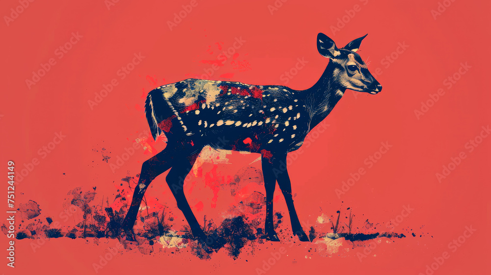 Silhouette of a deer with vibrant red abstract splatter art on a red background,ai generated Silhouette of a deer with vibrant red abstract splatter art on a red background,ai generated