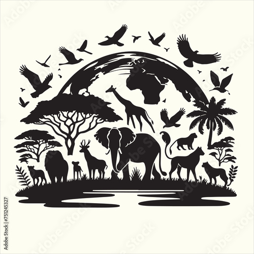 World Wildlife Day Silhouette Vector Illustration