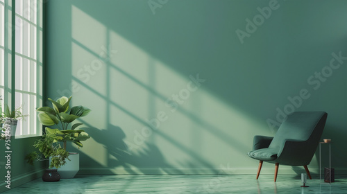 Green modern minimalistic interior background wall mockup 3d render photo