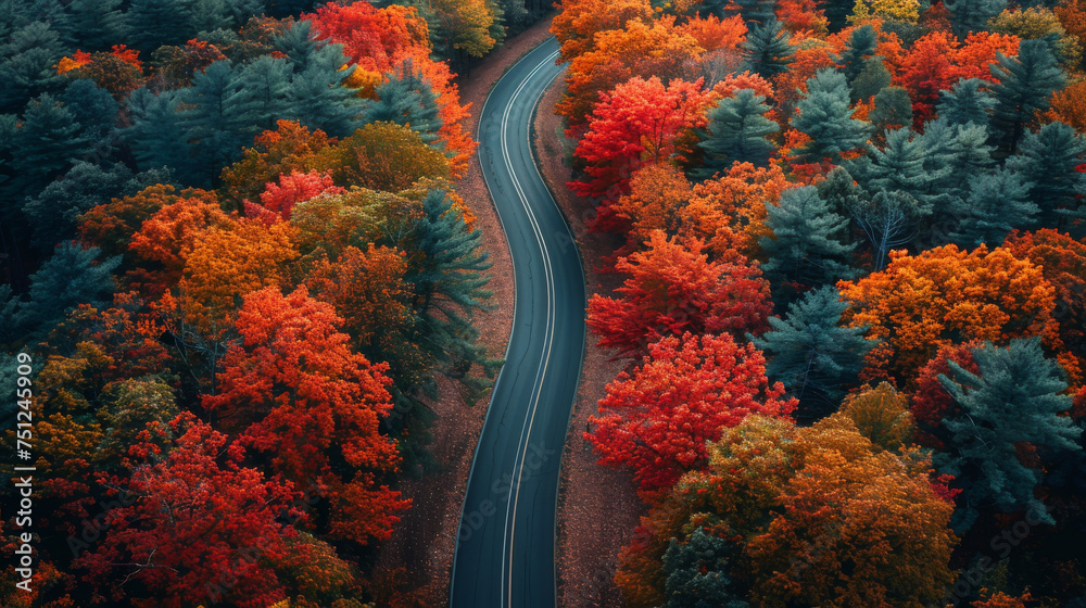 Forest road in autumn. Asphalt mountain road passing through colorful autumn leaves. Forest road in autumn. Asphalt mountain road passing through colorful autumn leaves.
