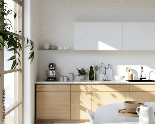 Scandinavian minimalism kitchen, the lines are simple and clean, the colors are muted, allowing the light wood to take center stage, A real homage to Scandinavian design