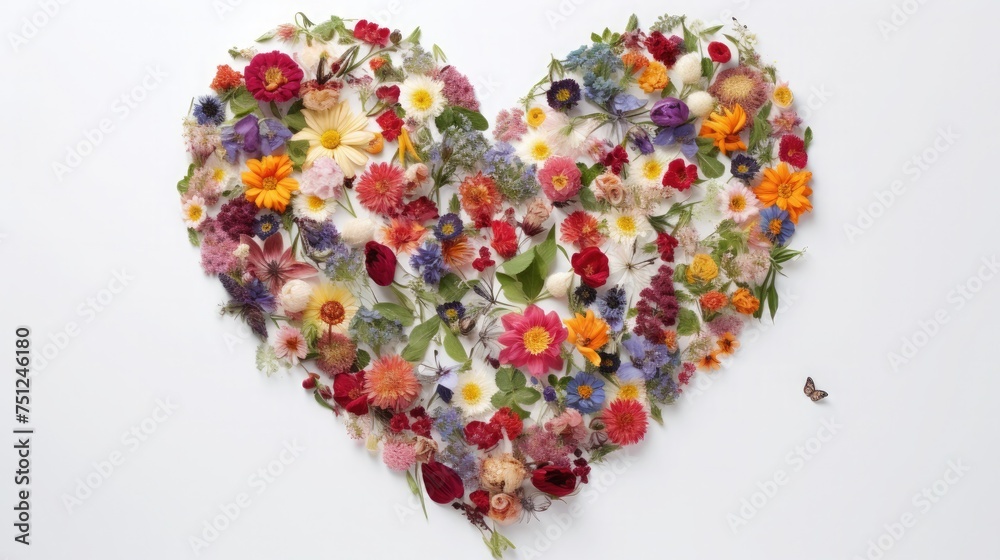Top view of heart made of blooming flowers Top view of heart made of blooming flowers