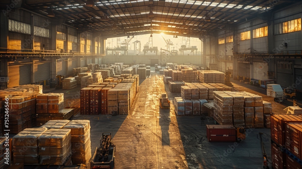 Fototapeta premium cargo and factory --ar 16:9 --style raw --stylize 530 Job ID: b127fcec-8fff-48a1-b126-8ecd03afdc2a