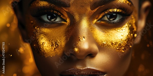 Golden woman face closeup studio background photoshot © Stefan