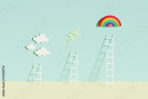 3d rendering of Staircase, Rainbow, Lightning and Cloud. photo
