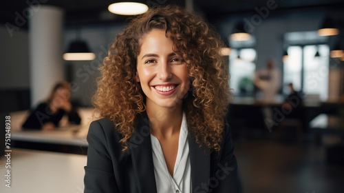 Happy business woman is smiling in office