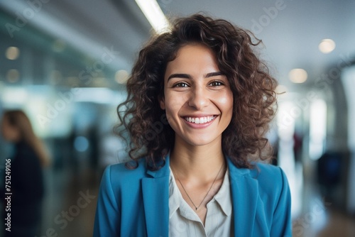 Happy business woman is smiling in office