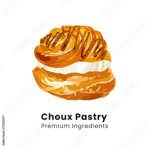 Hand drawn vector illustration of choux pastry cream puff dessert