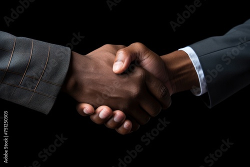 Two confident business man shaking hands during successful agreement