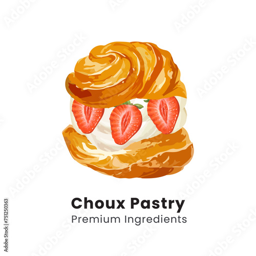 Hand drawn vector illustration of choux pastry cream puff dessert