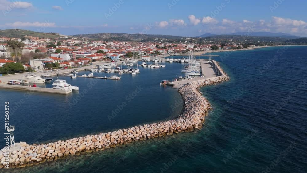 Low aerial view of the small marina located in Nikiti Chalkidiki Low aerial view of the small marina located in Nikiti Chalkidiki