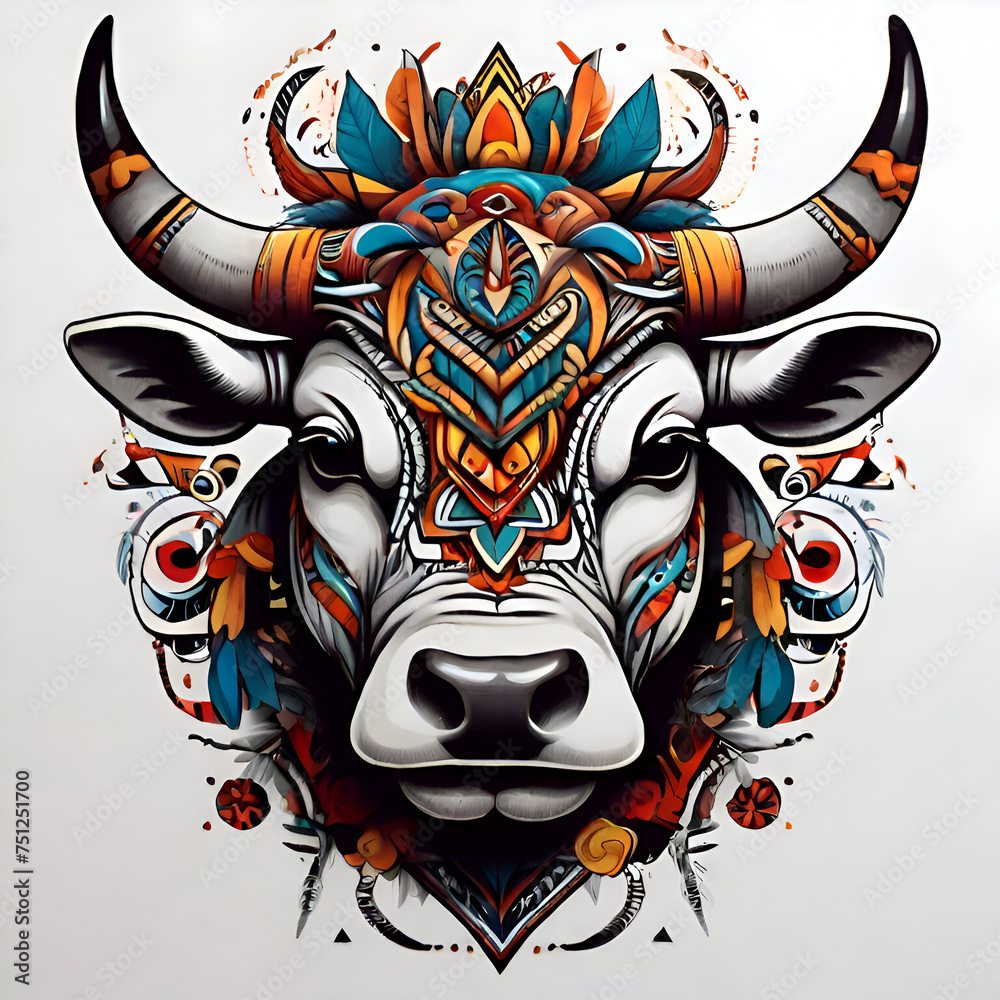 Illustration of the fierce bull face of an indigenous tribe. Illustration of the fierce bull face of an indigenous tribe.