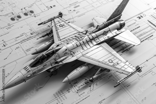 Fighter plane model on white design background
 photo