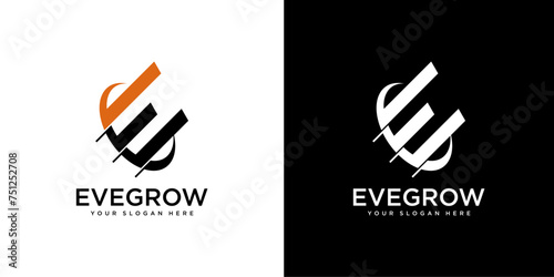 E Letter Financial Logo design template. Finance and Financial Investment Development Logo Concept with Business Growth Arrow.