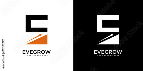 E Letter Financial Logo design template. Finance and Financial Investment Development Logo Concept with Business Growth Arrow.