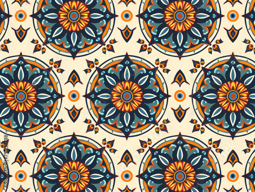 Pattern seamless design white background  wallpaper  flower  fabric  carpet  mandalas  clothing  wrapping  sarong  tablecloth  shape  geometric pattern  ethnic pattern  traditional. illustration