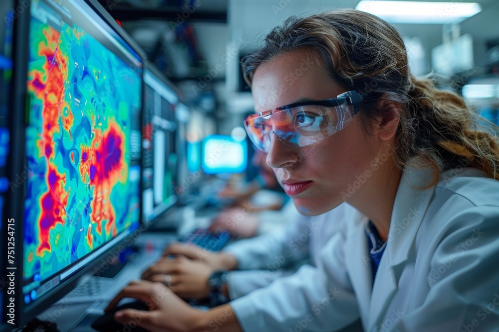 An action shot of a team of engineers working together to solve a problem in a high-tech laboratory setting An action shot of a team of engineers working together to solve a problem in a high-tech laboratory setting