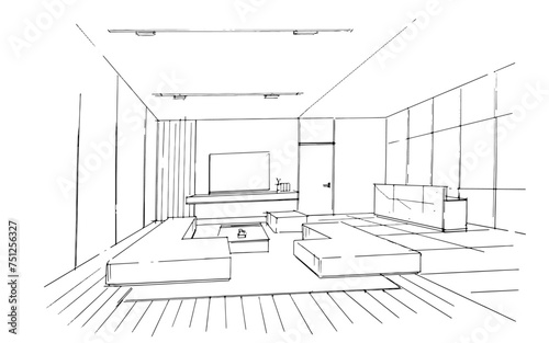 Drawing exterior and interior architectural lines. , Graphic assembly in architecture and interior design work. ,Sketch ideas for interior or exterior designs.