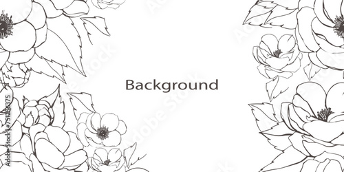 Decorative chayulon, business card or brachura with anemone flowers and a place for inscriptions on a white background. Suitable for social media posts, banner design and online advertising. Vector ba