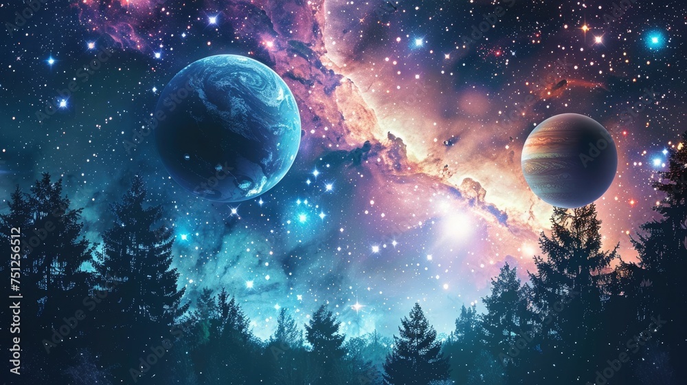 Obraz premium Planets, stars and galaxies in outer space showing the beauty of space exploration.
